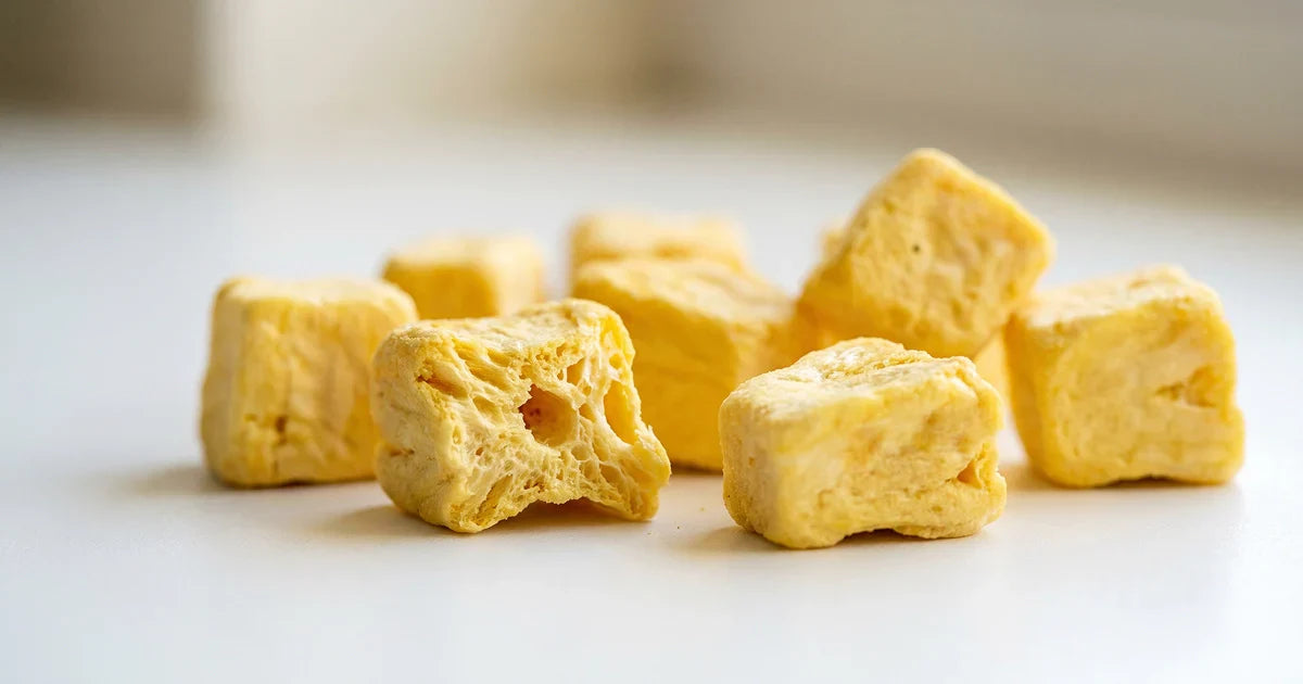  Gefriergetrocknete Ananas mit goldgelber Farbe und knuspriger Struktur