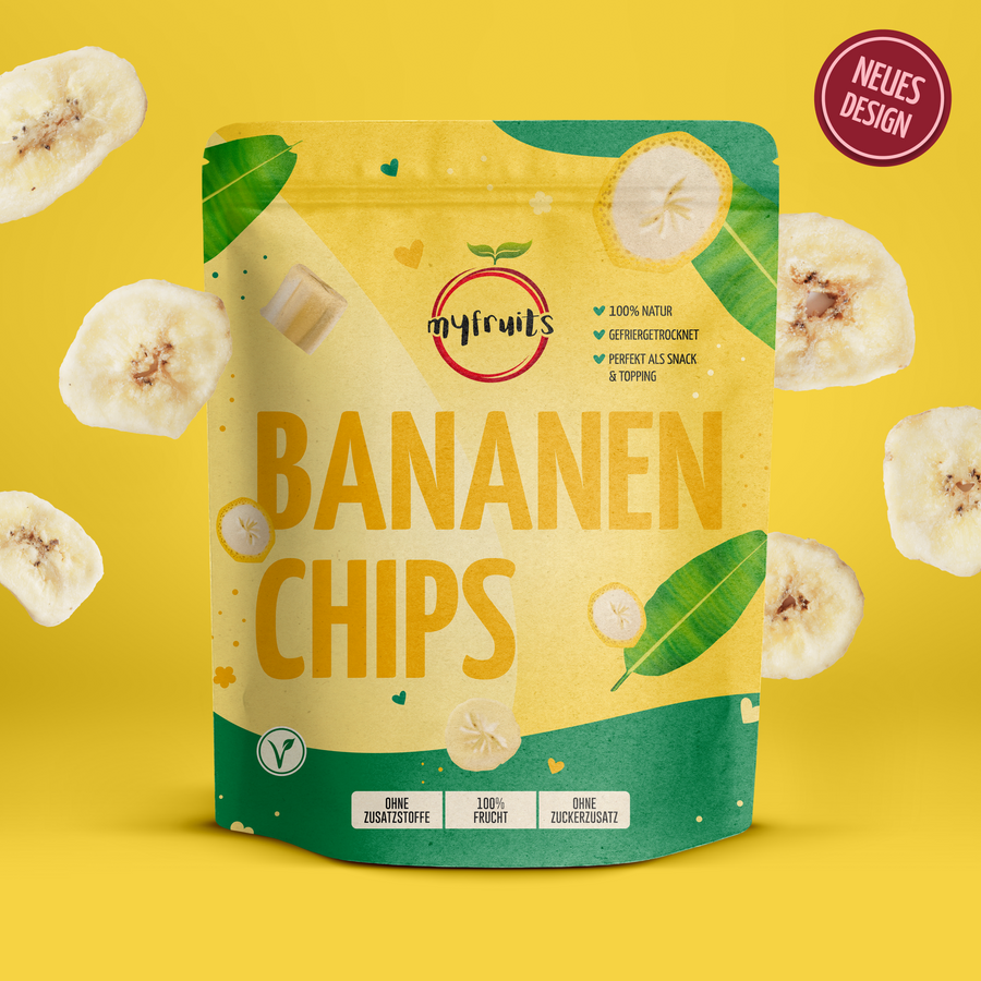 Gefriergetrocknete Bananenchips.