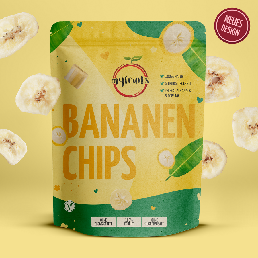 Gefriergetrocknete Bananenchips.