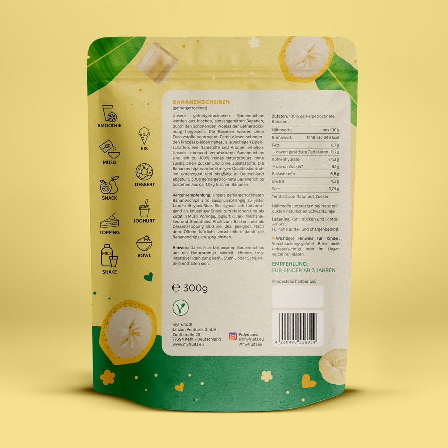 Gefriergetrocknete Bananenchips.