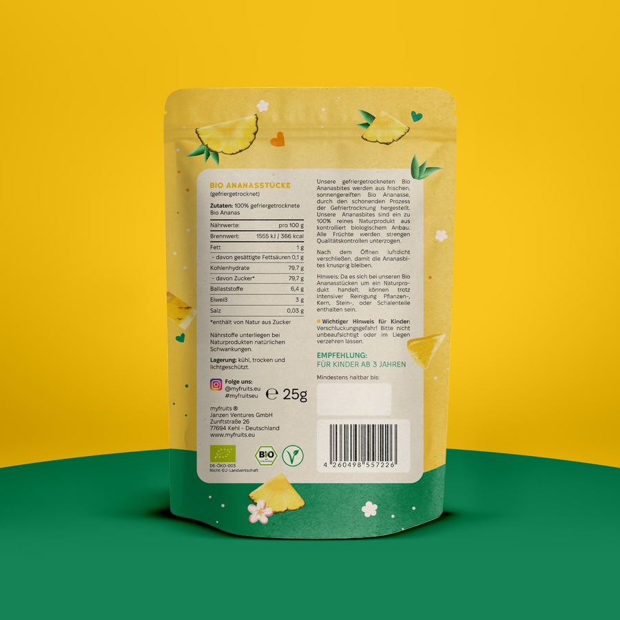 Gefriergetrocknete Bio Ananas Bites.