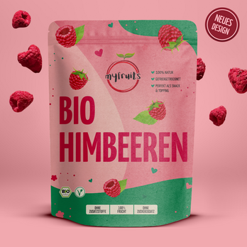 Gefriergetrocknete Bio Himbeeren.