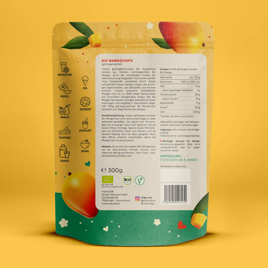 Gefriergetrocknete Bio Mangochips.