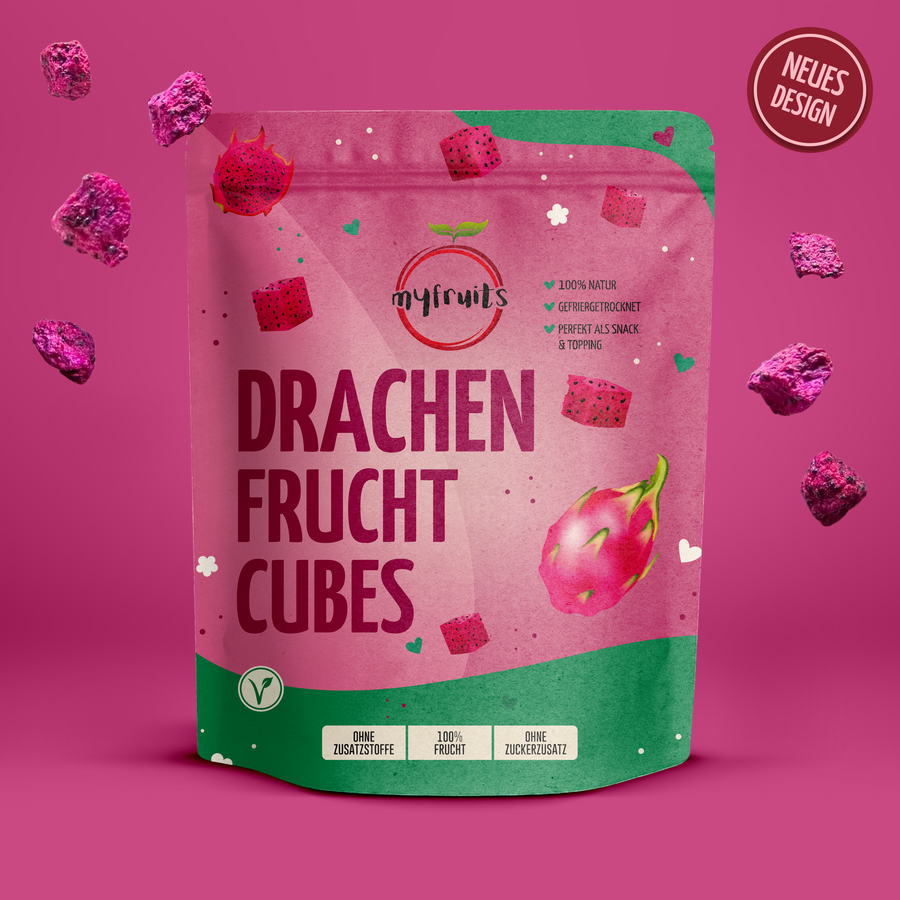 Gefriergetrocknete Drachenfrucht Cubes.