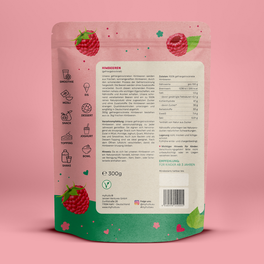 Gefriergetrocknete Himbeeren, B-Ware.